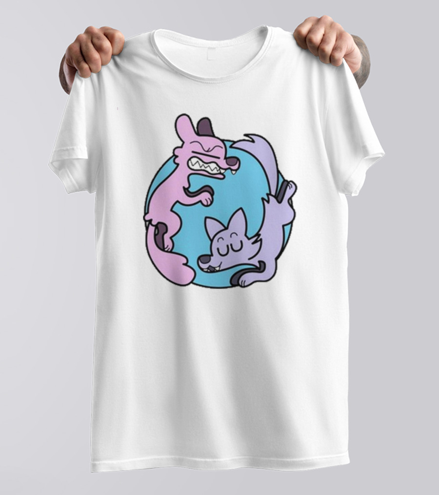 Yin Yang Cartoon Wolves Colorful Art By Ac Stuart T-Shirt