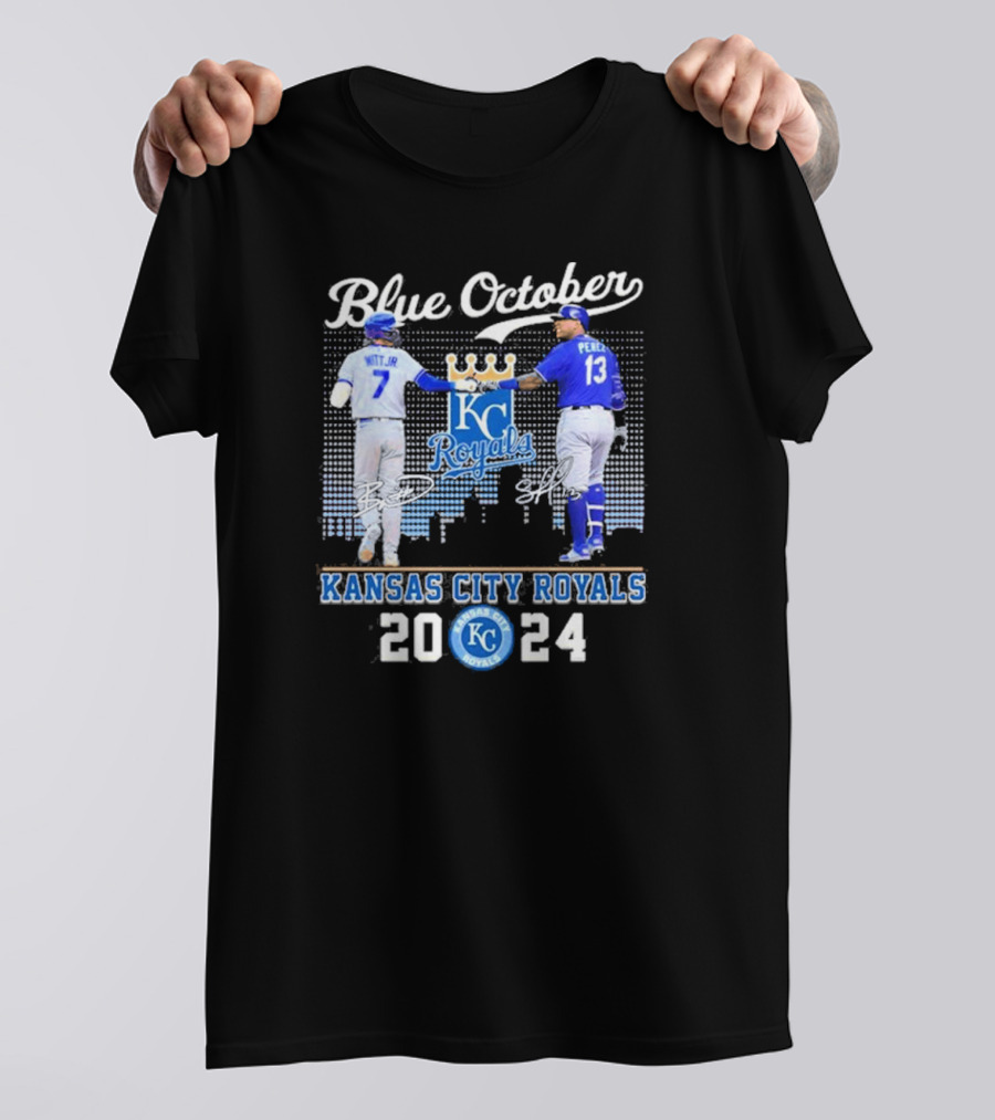 Blue October 7 Witt Jr 13 Perez Kansas City Royals 2024 Royals City T-Shirt
