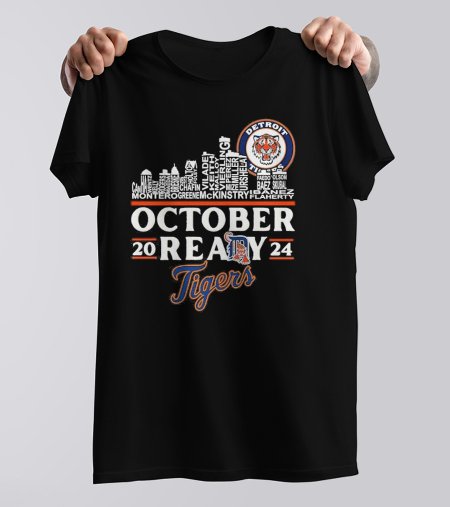 Detroit Tigers Skyline October Ready 2024 Players Names Baseball T-Shirt