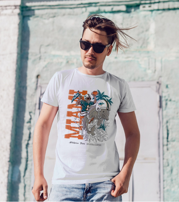 Duvin X Miami Dolphins Miami Flippin' Time With Dolphins Football And Palm Trees T-Shirt