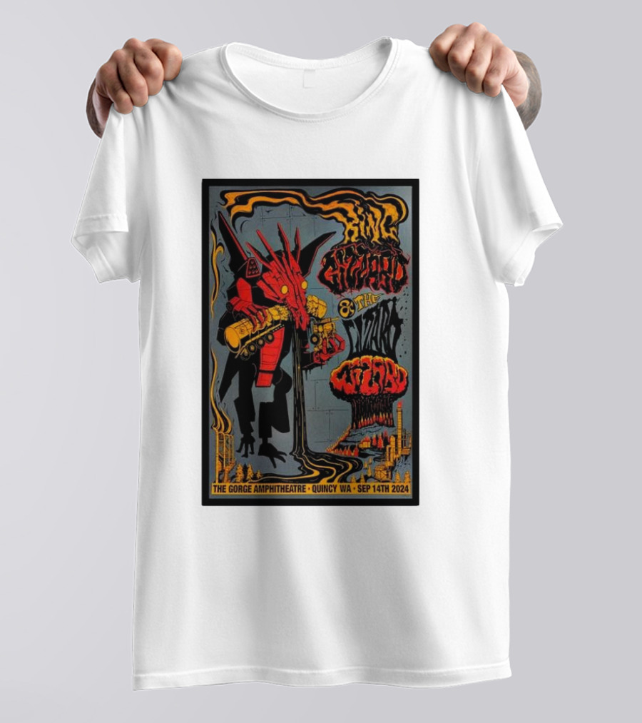 King Gizzard And The Lizard Wizard The Gorge Amphitheatre Quincy WA Sep 14th 2024 Monster Red Yellow Rock T-Shirt