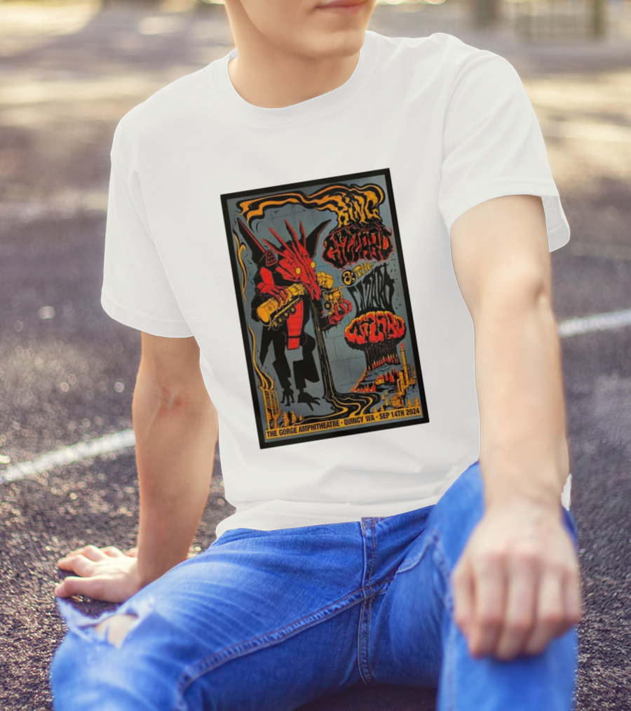King Gizzard And The Lizard Wizard The Gorge Amphitheatre Quincy WA Sep 14th 2024 Monster Red Yellow Rock T-Shirt