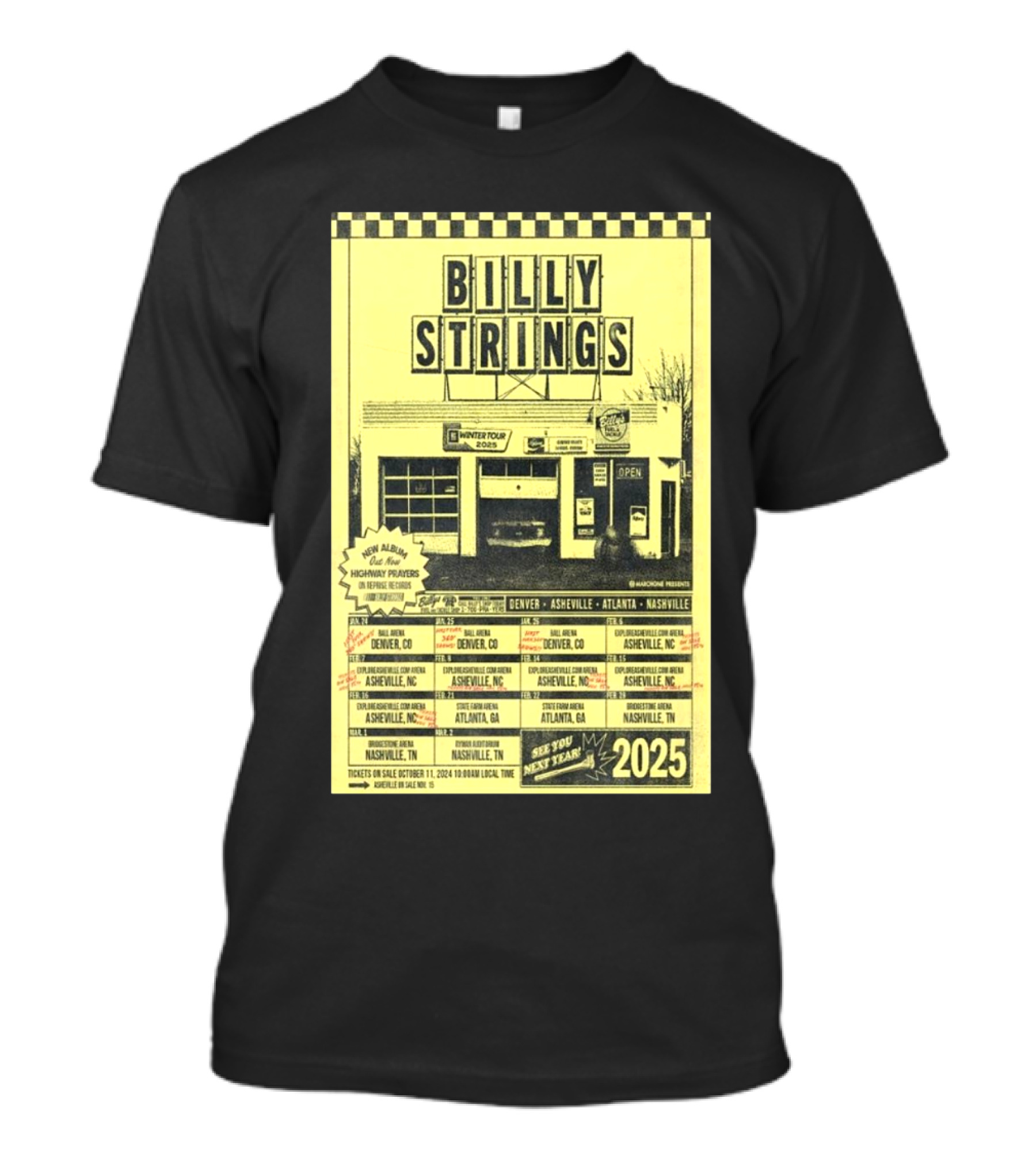 Billy Strings Winter Tour 2025 Denver Asheville Atlanta Nashville Tour Dates And Locations Flyer T-Shirt