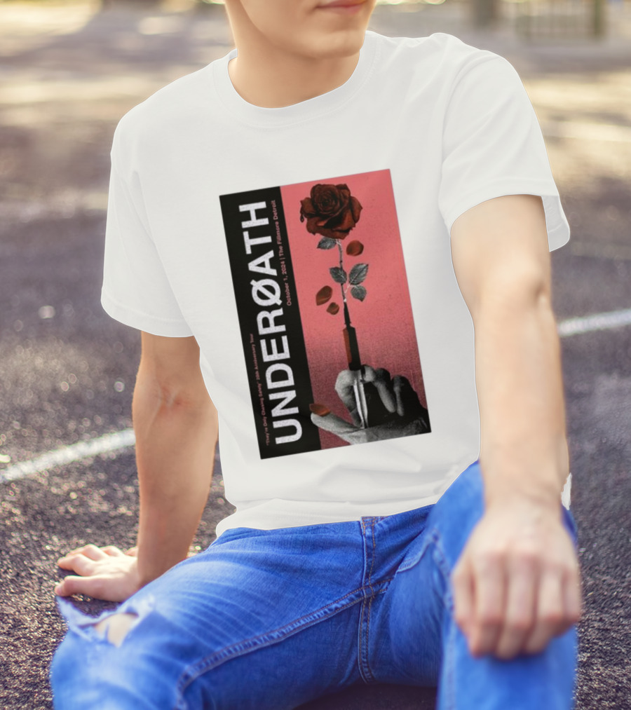 UNDERØATH October 1 2024 The Fillmore Detroit Voyeurist The Digital Ghost Experience North American Tour Red Rose And Hand T-Shirt