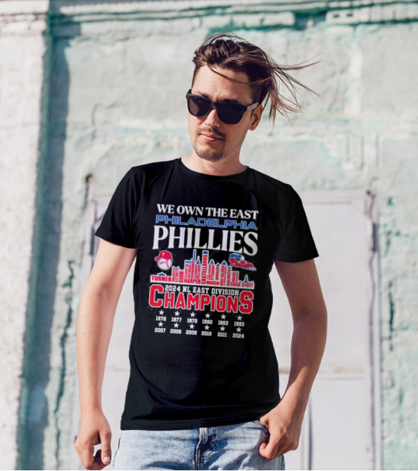 We Own The East Philadelphia Phillies 2024 NL East Division Champions Turner Harper Castellanos Marsh Stott Sosa T-Shirt
