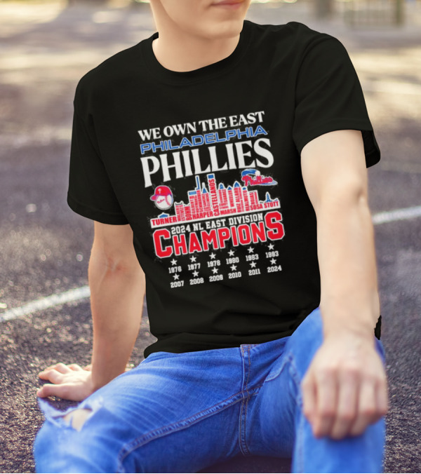 We Own The East Philadelphia Phillies 2024 NL East Division Champions Turner Harper Castellanos Marsh Stott Sosa T-Shirt