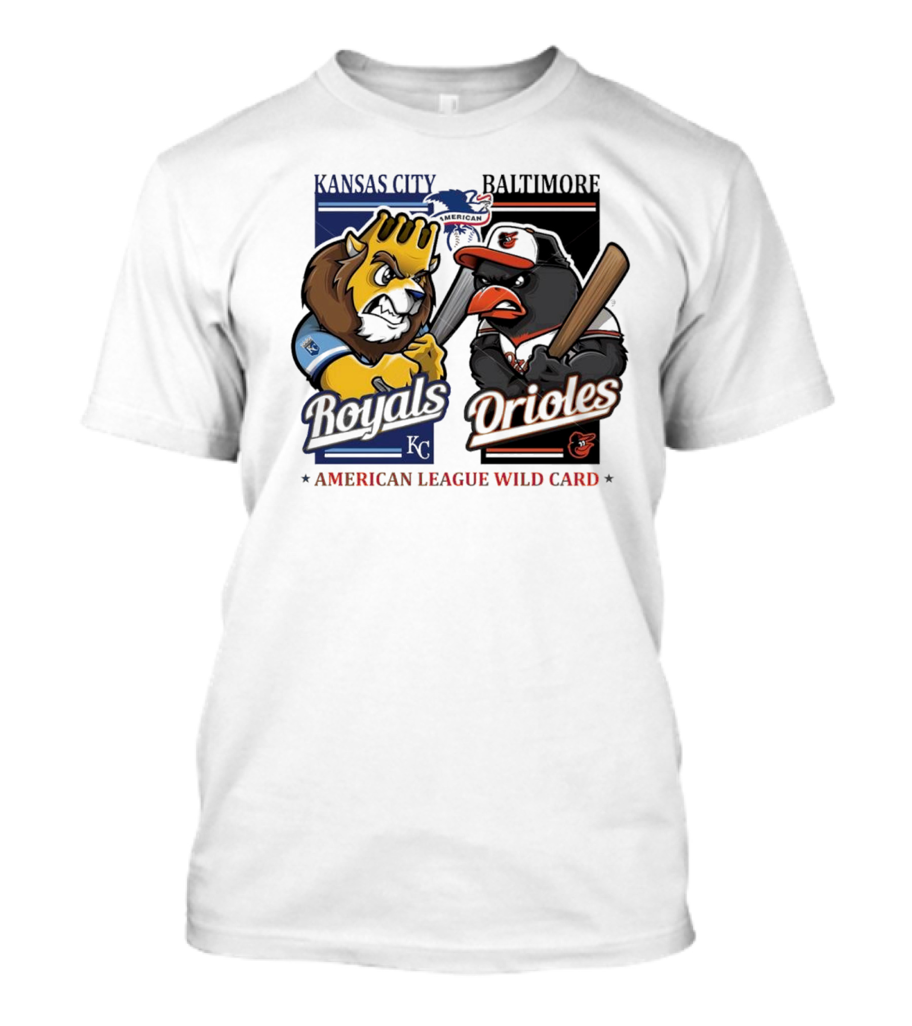 Kansas City Royals Vs Baltimore Orioles MLB American League Wild Card Mascots T-Shirt