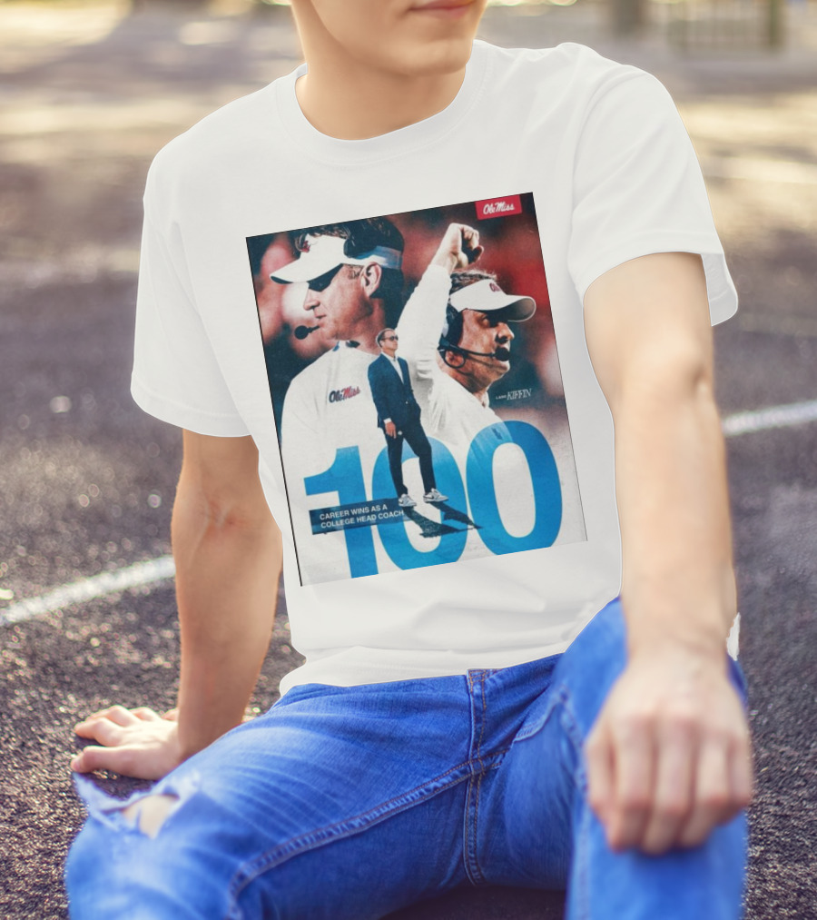 Ole Miss Rebels Lane Kiffin 100 Career Wins College Head Coach T-Shirt