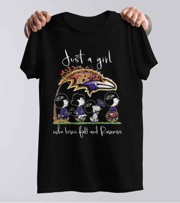 Just A Girl Who Loves Fall And Ravens Peanuts Characters T-Shirt