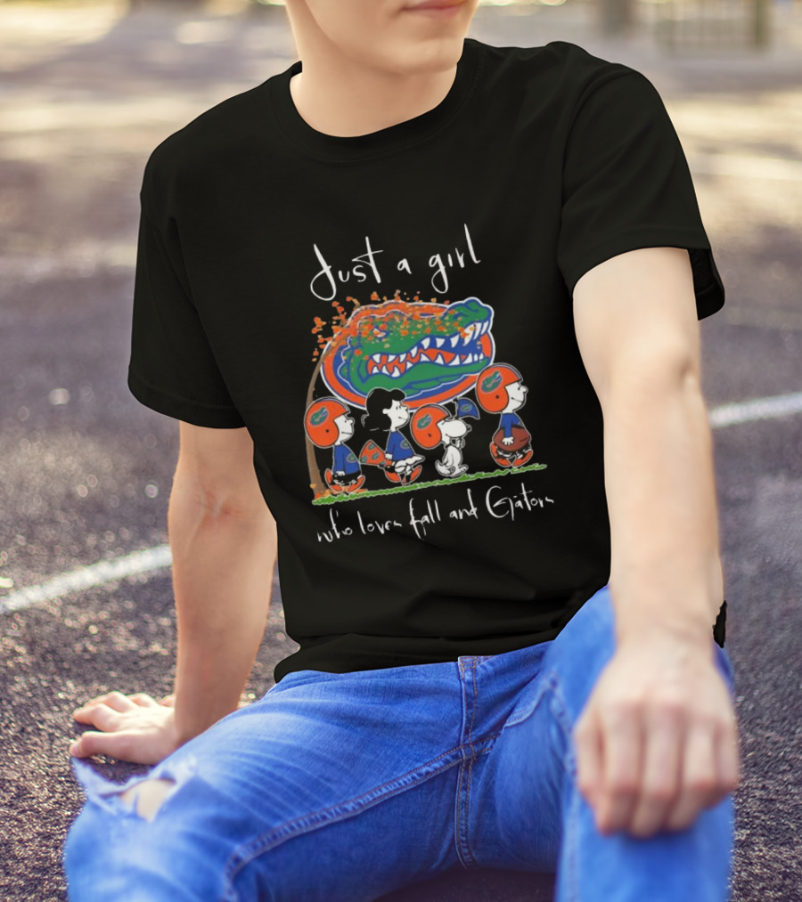 Just A Girl Who Loves Fall Florida Gators Peanuts Characters T-Shirt