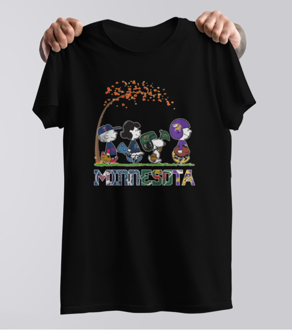 Peanuts Characters Just A Girl Who Loves Fall Minnesota Vikings Twins Timberwolves Wild T-Shirt