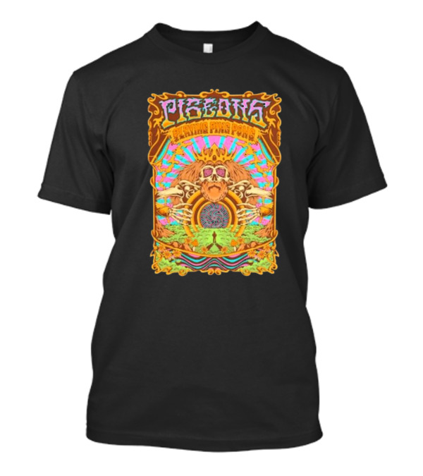 Pigeons Playing Ping Pong Psychedelic Fall Winter 2024 Skull Vibrant Wave T-Shirt