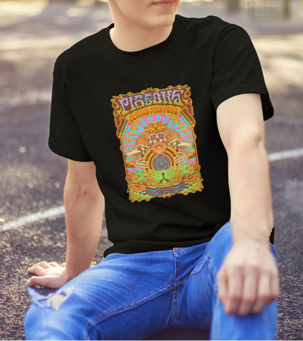 Pigeons Playing Ping Pong Psychedelic Fall Winter 2024 Skull Vibrant Wave T-Shirt
