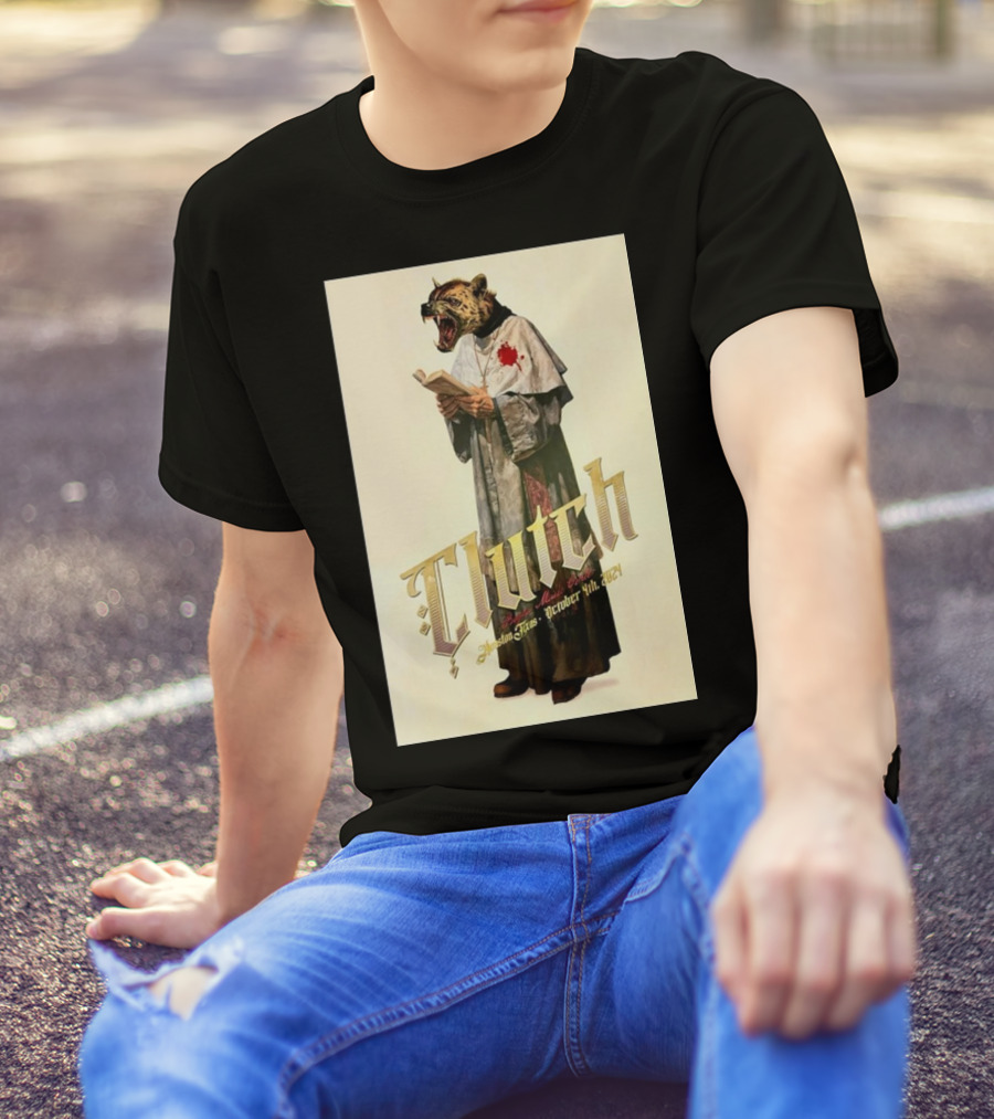 Clutch Bayou Music Center Houston Oct 04 2024 Tiger Priest T-Shirt