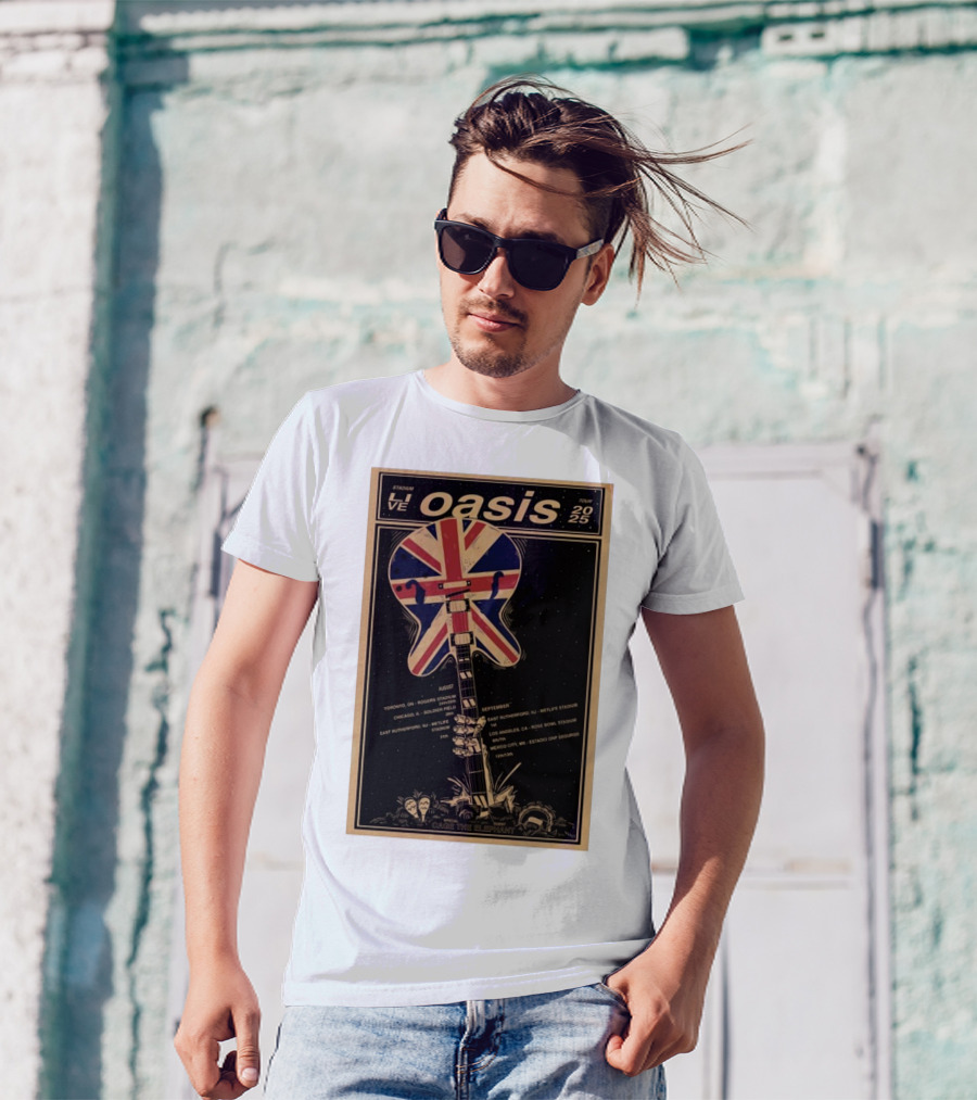 Oasis Live 2025 Toronto Rogers August 24-25 Union Jack Guitar Vintage Style Stadium Tour T-Shirt
