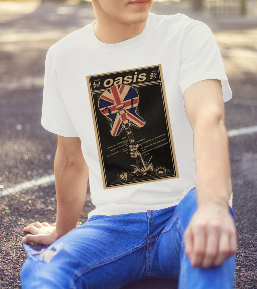Oasis Live 2025 Toronto Rogers August 24-25 Union Jack Guitar Vintage Style Stadium Tour T-Shirt