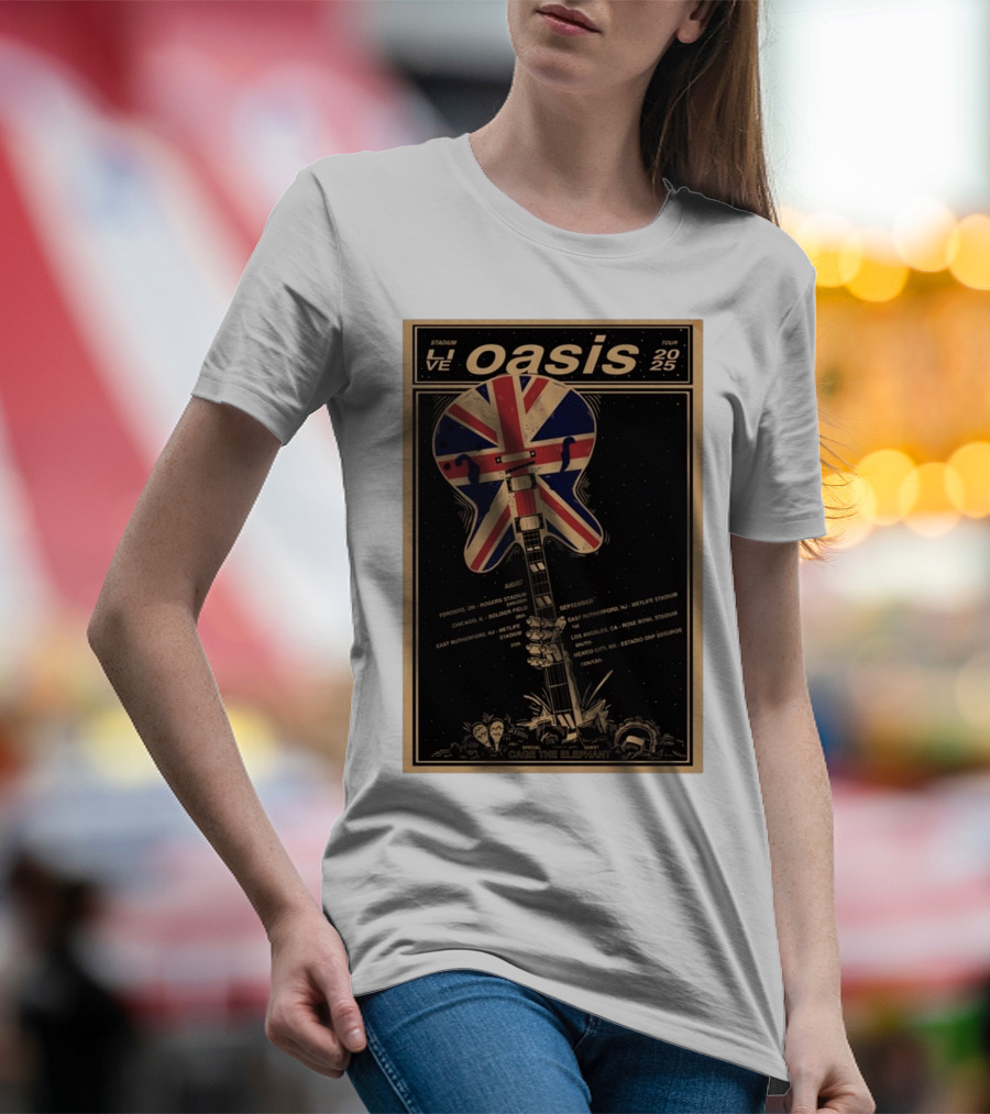 Oasis Live 2025 Toronto Rogers August 24-25 Union Jack Guitar Vintage Style Stadium Tour T-Shirt