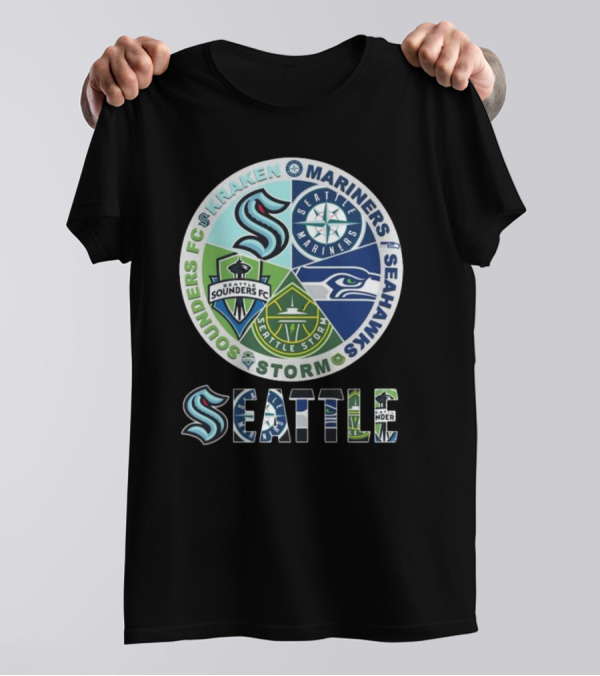 Seattle Kraken Mariners Sounders FC Storm Seahawks Logo T-Shirt