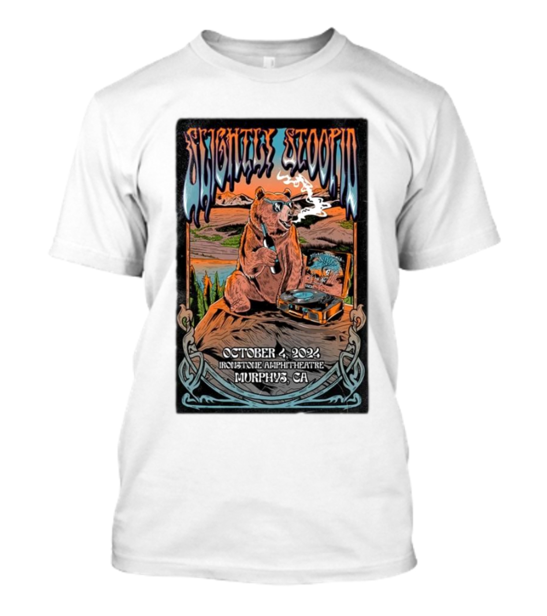 Slightly Stoopid Bear Smoking Vinyl Ironstone Amphitheatre October 4 2024 Murphys CA T-Shirt