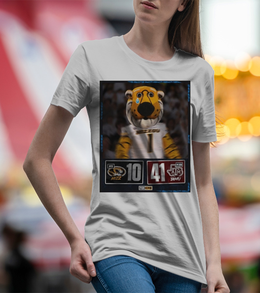 Texas A&M 41-10 Victory Over Missouri Football 2024 With Logos And Mascot T-Shirt