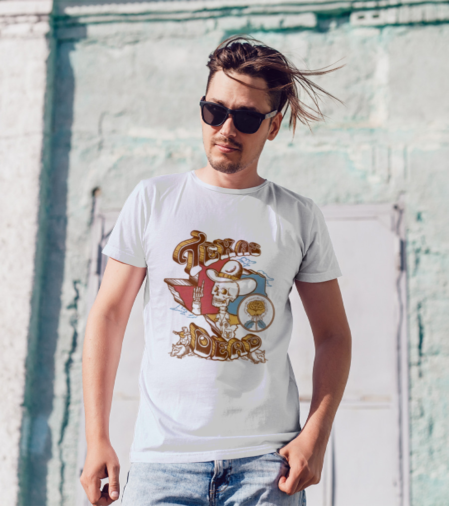 Texas Dead Skeleton Cowboy Rose Austin Texas T-Shirt