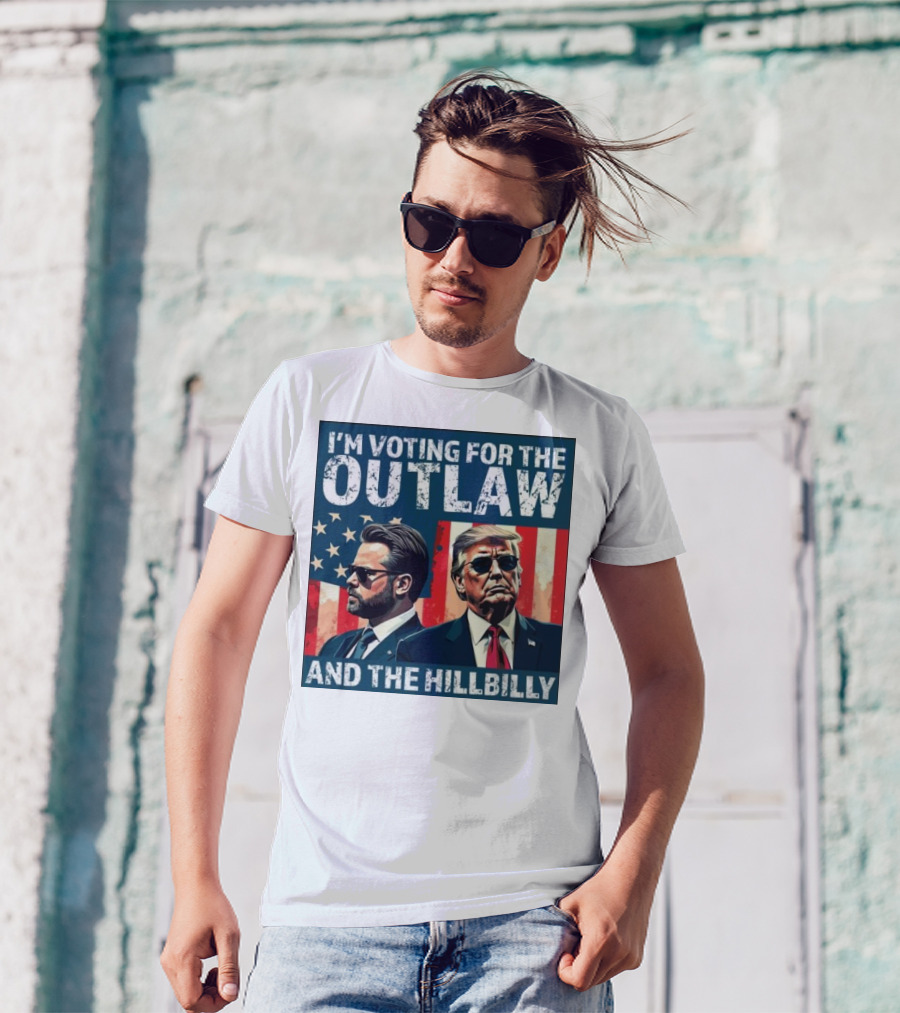 I'm Voting For The Outlaw And The Hillbilly 2024 Patriotic Trump Vance American Flag T-Shirt