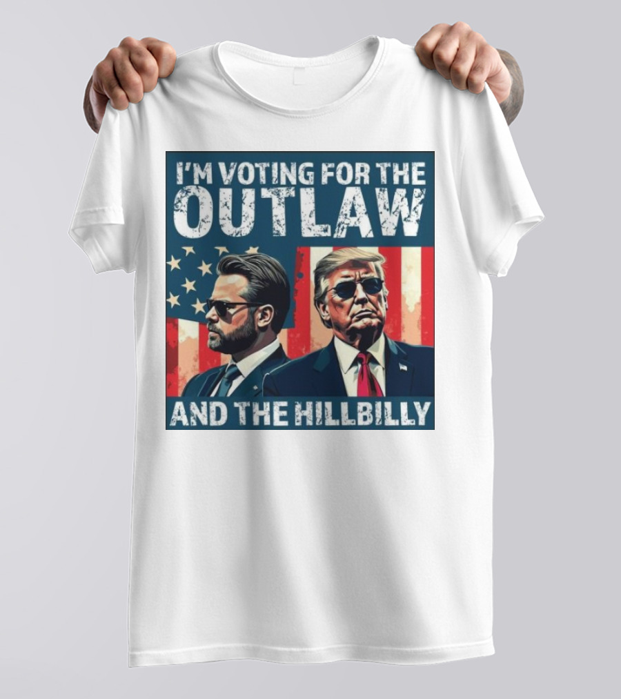 I'm Voting For The Outlaw And The Hillbilly 2024 Patriotic Trump Vance American Flag T-Shirt