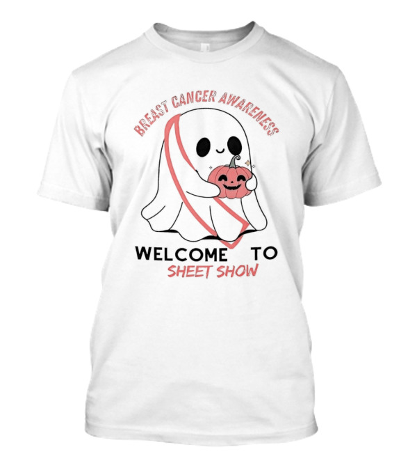 Breast Cancer Awareness Welcome To Sheet Show Ghost Pumpkin T-Shirt