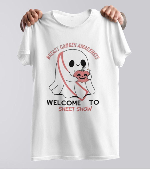 Breast Cancer Awareness Welcome To Sheet Show Ghost Pumpkin T-Shirt