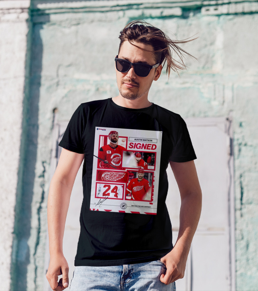 Austin Watson Detroit Red Wings Signed One Year Two Way Contract 24 Signature T-Shirt