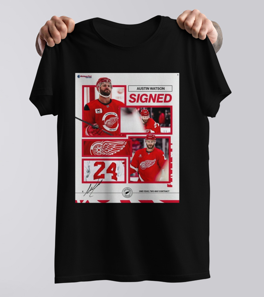 Austin Watson Detroit Red Wings Signed One Year Two Way Contract 24 Signature T-Shirt