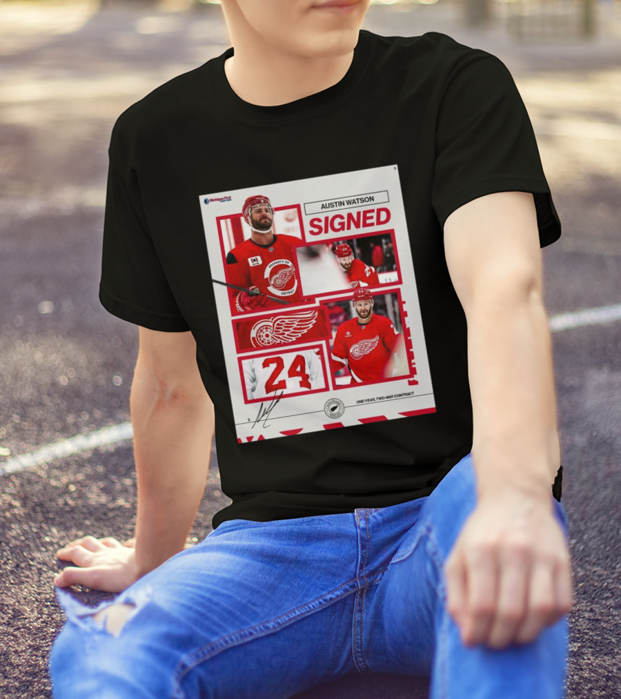 Austin Watson Detroit Red Wings Signed One Year Two Way Contract 24 Signature T-Shirt