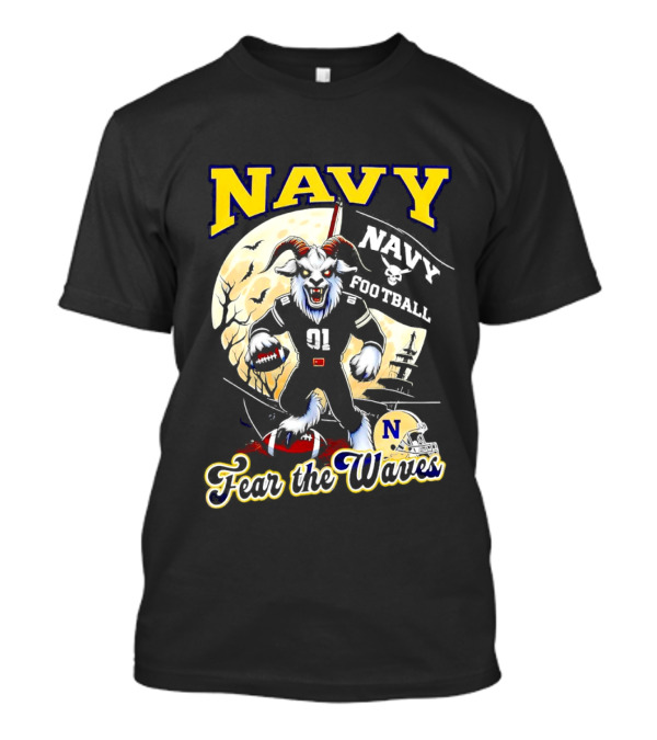 Navy Midshipmen Football Fear The Waves Halloween Goat Monster T-Shirt