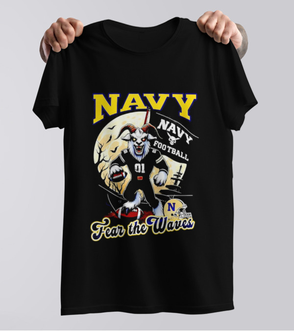 Navy Midshipmen Football Fear The Waves Halloween Goat Monster T-Shirt
