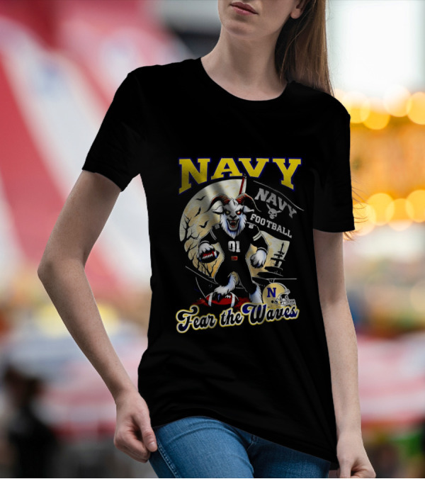 Navy Midshipmen Football Fear The Waves Halloween Goat Monster T-Shirt