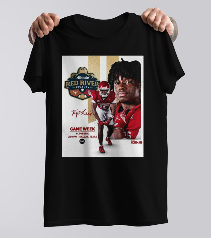 Allstate Red River Rivalry Texas Longhorns Vs. Oklahoma Sooners Game Week October 12 Dallas 2:30 PM Signature Norman T-Shirt