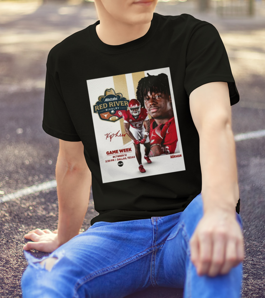 Allstate Red River Rivalry Texas Longhorns Vs. Oklahoma Sooners Game Week October 12 Dallas 2:30 PM Signature Norman T-Shirt