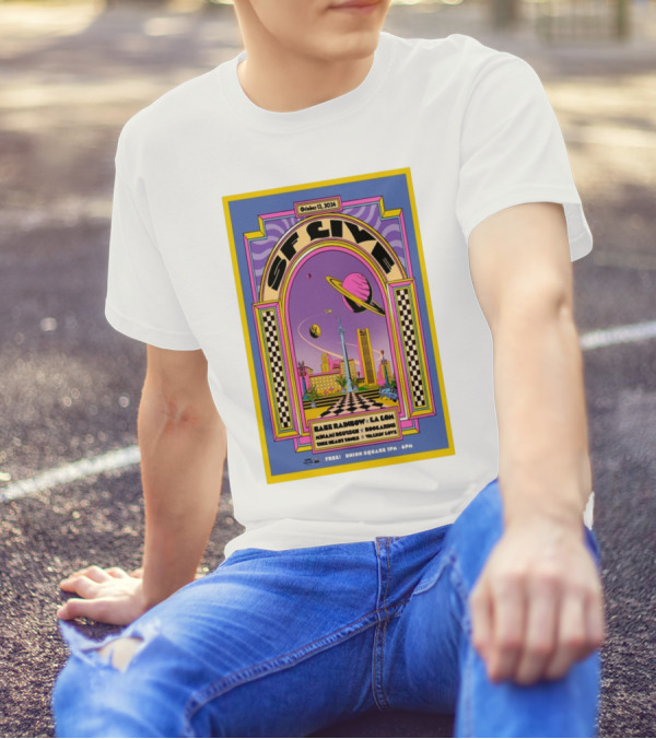 October 12 2024 SF Live Free Union Square Babe Rainbow La Lom Miriam Dufour Hook Arms Blue Heart Noon Galaxy Love T-Shirt