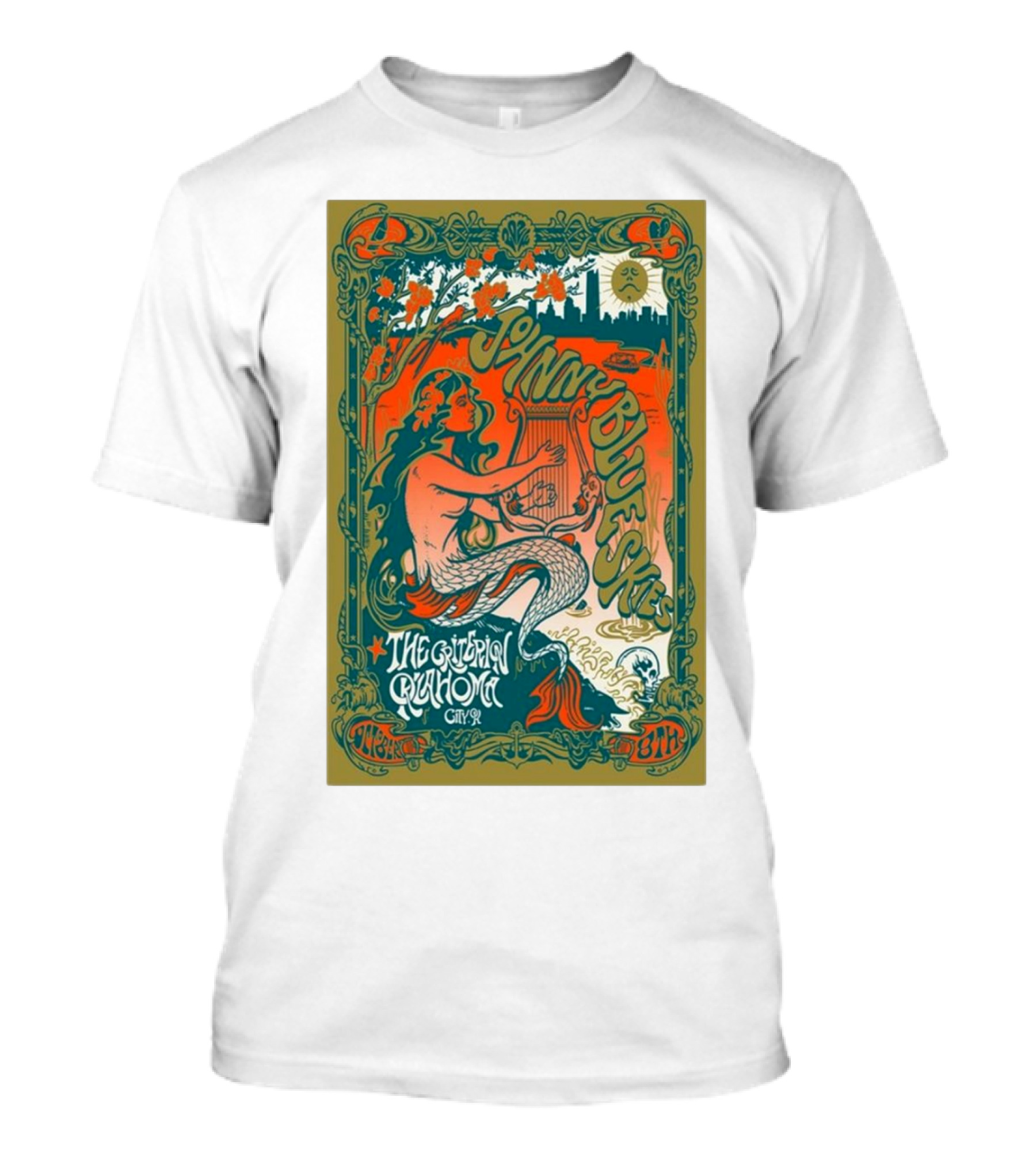 Johnny Blue Skies Oklahoma City Tour The Criterion October 8th 2024 Art Nouveau Mermaid T-Shirt