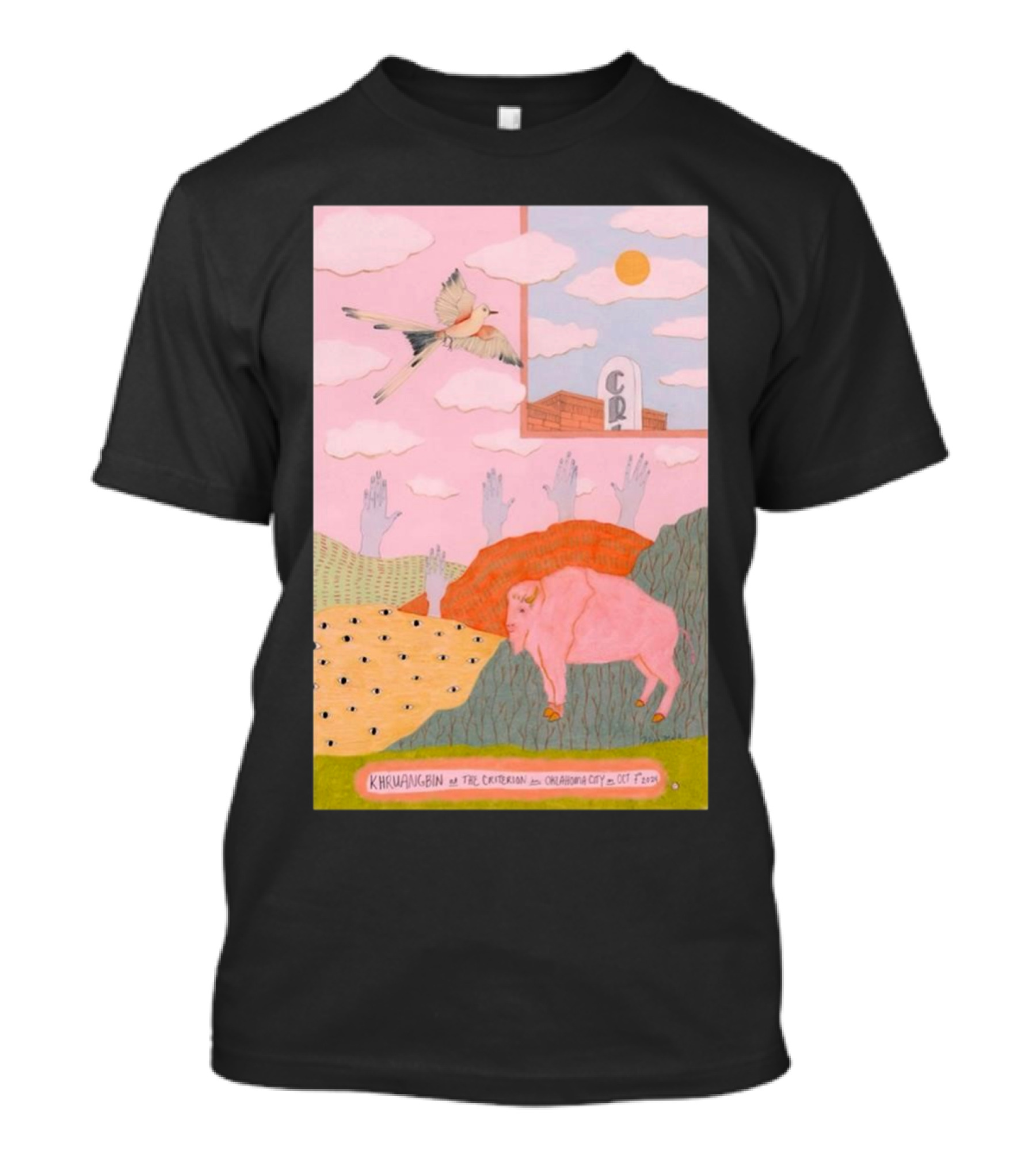 Khruangbin The Criterion Oklahoma City Oct 7 2024 Pink Bison And Bird T-Shirt