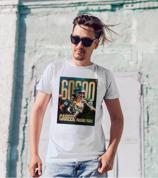 60,000 Career Passing Yards Aaron Rodgers New York Jets NFL Quarterback Achievement T-Shirt