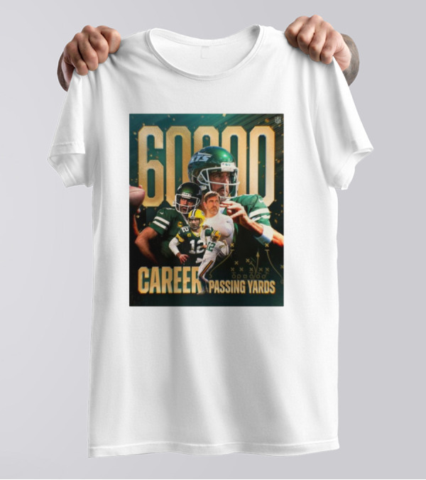 60,000 Career Passing Yards Aaron Rodgers New York Jets NFL Quarterback Achievement T-Shirt