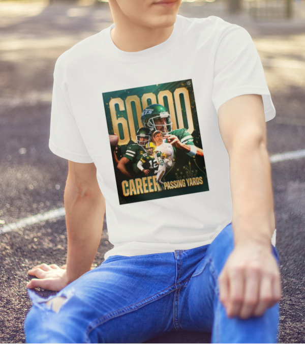 60,000 Career Passing Yards Aaron Rodgers New York Jets NFL Quarterback Achievement T-Shirt
