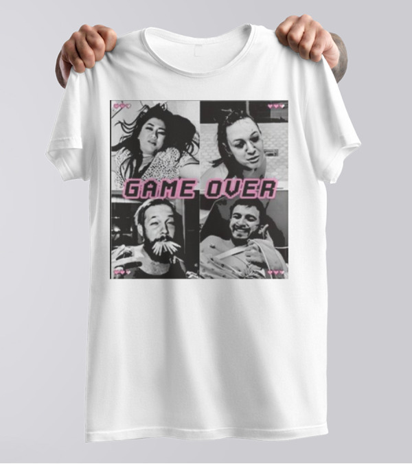 Basically Unfiltered Game Over Gaming Love Hearts T-Shirt
