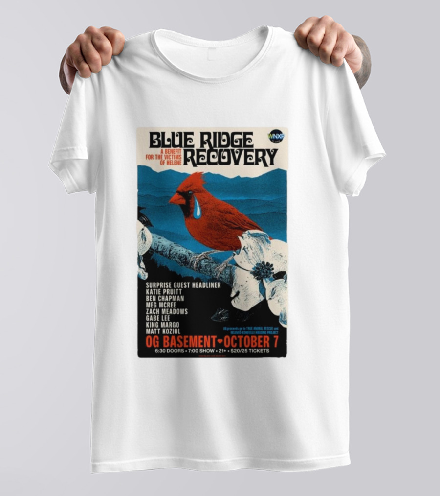 Blue Ridge Recovery Benefit Nashville Oct 7 2024 OG Basement Concert Event T-Shirt