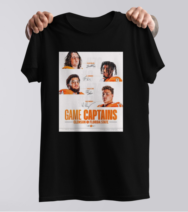 Clemson Tigers Vs Florida State Game Captains Signatures Blake Miller RJ Mickens Marcus Tate Wade Woodaz T-Shirt