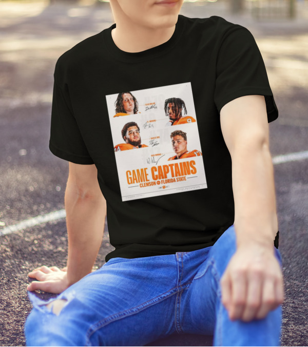 Clemson Tigers Vs Florida State Game Captains Signatures Blake Miller RJ Mickens Marcus Tate Wade Woodaz T-Shirt