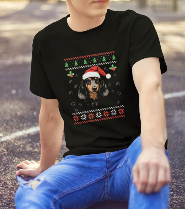 Dachshund Dog Santa Hat Ugly Christmas T-Shirt