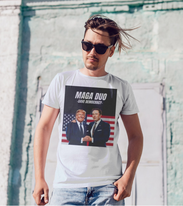 MAGA Duo Save Democracy Trump And Elon Musk With American Flags T-Shirt