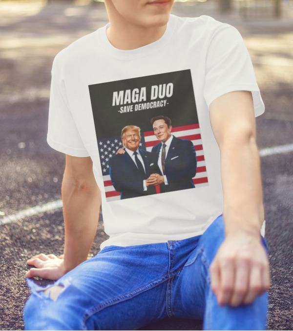 MAGA Duo Save Democracy Trump And Elon Musk With American Flags T-Shirt
